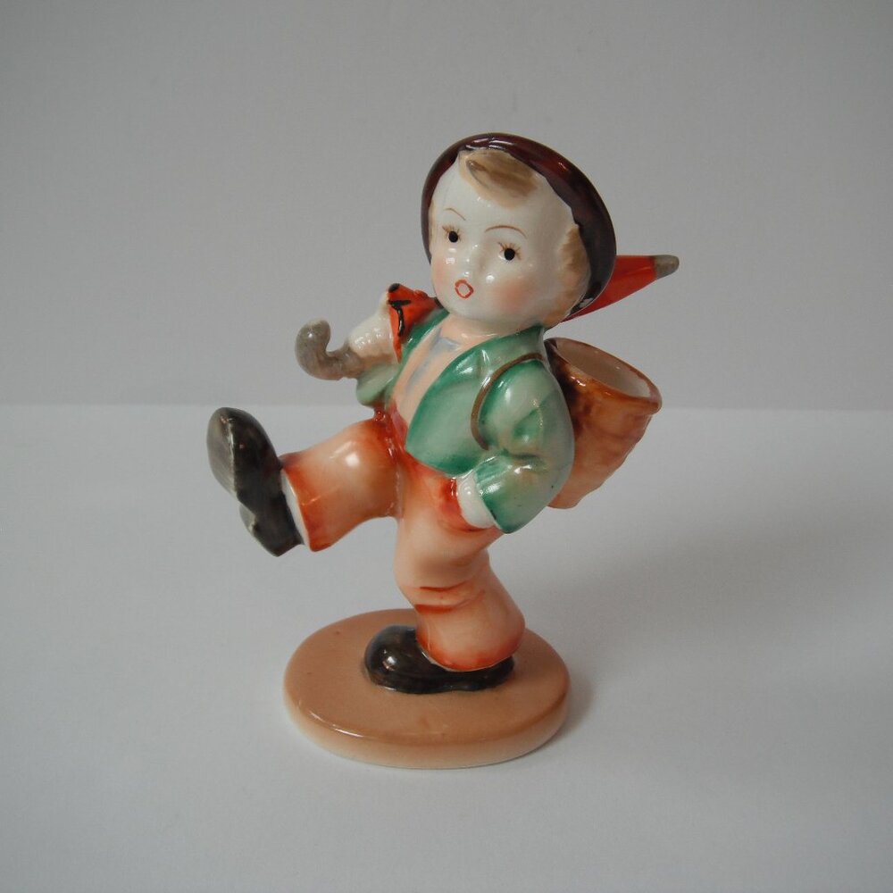 Vintage Ceramic Figurine Boy Walking With Umbrella Made in Japan 4" Tall